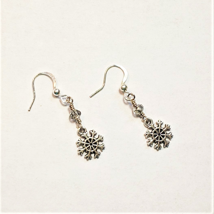 Snowflake Earrings with Grey Rondelle - Click Image to Close